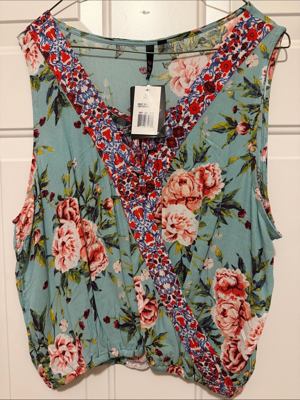 Floral Surplice Tank Top - Mint Green